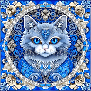 Mandala Pattern Cat-Full Round Diamond Painting-30x30cm