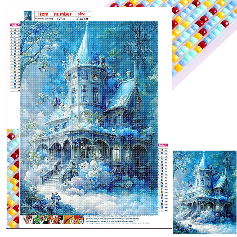 Blue Castle-Full Square Diamond Painting-30x40cm