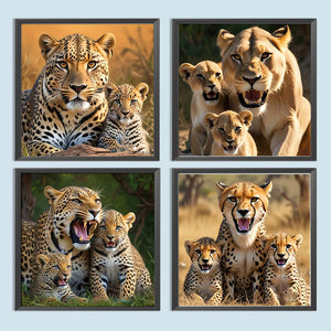 Prairie Lions-Full Round Diamond Painting-30x30cm