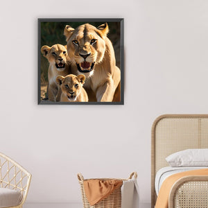 Prairie Lions-Full Round Diamond Painting-30x30cm