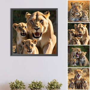 Prairie Lions-Full Round Diamond Painting-30x30cm