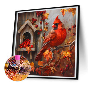 Birdhouse Cardinal-Full Round Diamond Painting-30x30cm