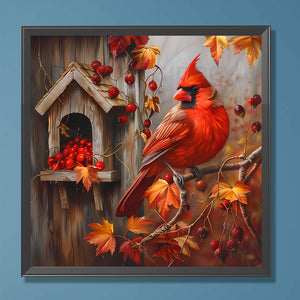 Birdhouse Cardinal-Full Round Diamond Painting-30x30cm