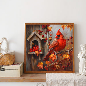 Birdhouse Cardinal-Full Round Diamond Painting-30x30cm