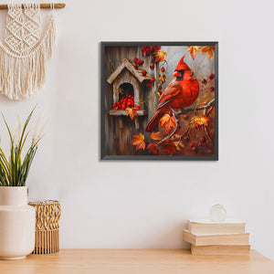 Birdhouse Cardinal-Full Round Diamond Painting-30x30cm