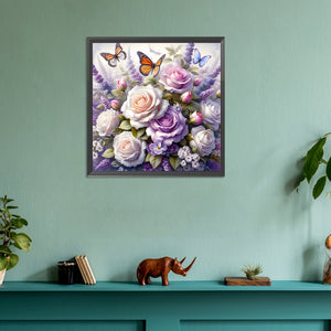 Butterfly Flower Clusters-Full Round Diamond Painting-30x30cm