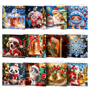 12Pcs/Set Christmas-Diamond Greeting Cards