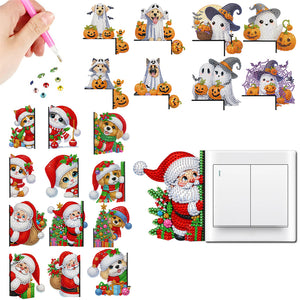 4Pcs/Set Christmas-DIY Diamond Wall Switch Sticker