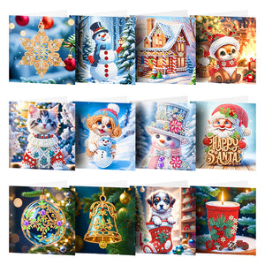 12Pcs/Set Christmas-Diamond Greeting Cards