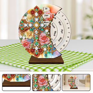 Flower-DIY Diamond Unique Wooden Rotating Calendar Ornament