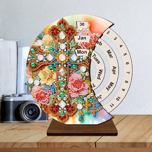 Flower-DIY Diamond Unique Wooden Rotating Calendar Ornament