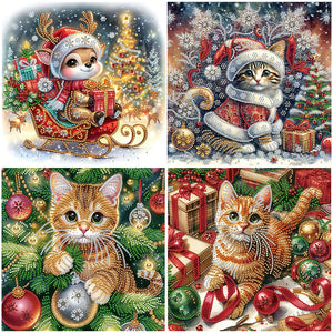 Christmas Cat-Partial Special Diamond Painting-30x30cm