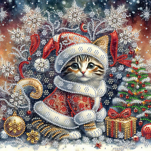 Christmas Cat-Partial Special Diamond Painting-30x30cm