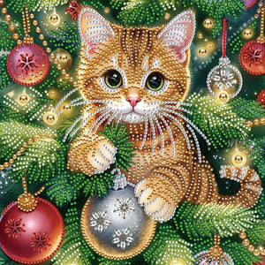 Christmas Cat-Partial Special Diamond Painting-30x30cm