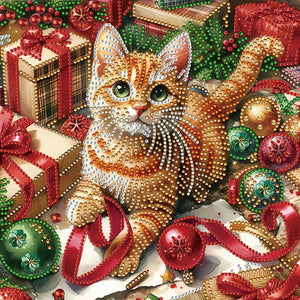 Christmas Cat-Partial Special Diamond Painting-30x30cm