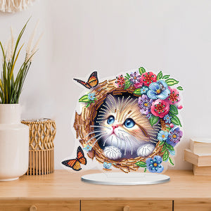 Flower Cat-Single Side Drill-Acrylic Diamond Desktop Ornament