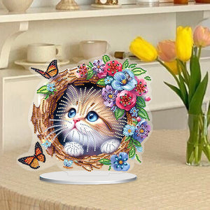 Flower Cat-Single Side Drill-Acrylic Diamond Desktop Ornament