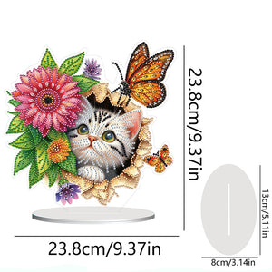 Flower Cat-Single Side Drill-Acrylic Diamond Desktop Ornament