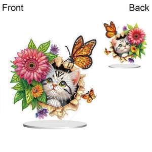 Flower Cat-Single Side Drill-Acrylic Diamond Desktop Ornament