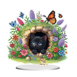 Flower Cat-Single Side Drill-Acrylic Diamond Desktop Ornament