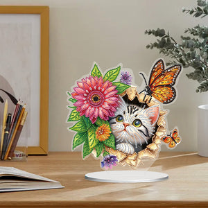 Flower Cat-Single Side Drill-Acrylic Diamond Desktop Ornament