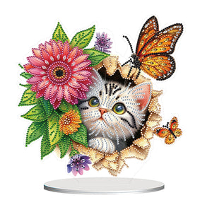 Flower Cat-Single Side Drill-Acrylic Diamond Desktop Ornament