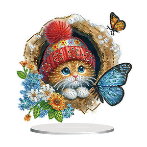 Flower Cat-Single Side Drill-Acrylic Diamond Desktop Ornament