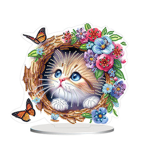 Flower Cat-Single Side Drill-Acrylic Diamond Desktop Ornament