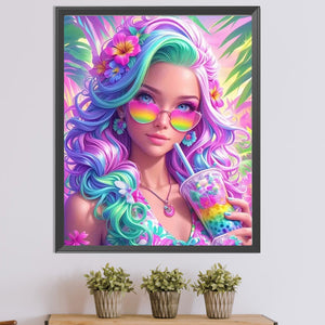 Colorful Girl-Full Round Diamond Painting-45x55cm-1511217