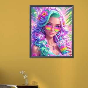 Colorful Girl-Full Round Diamond Painting-45x55cm-1511217