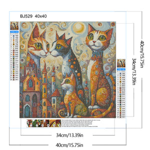 Fantasy Abstract Cat City-Full Round Diamond Painting-40x40cm-1511352