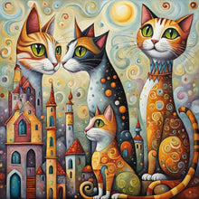 Load image into Gallery viewer, Fantasy Abstract Cat City-Full Round Diamond Painting-40x40cm-1511352
