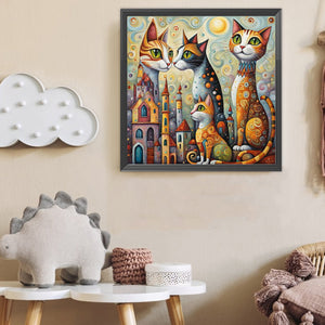 Fantasy Abstract Cat City-Full Round Diamond Painting-40x40cm-1511352