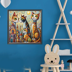 Fantasy Abstract Cat City-Full Round Diamond Painting-40x40cm-1511352