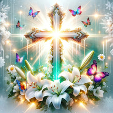 Load image into Gallery viewer, Cross And Tulips-Full Round Diamond Painting-40x40cm
