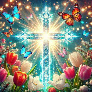 Cross And Tulips-Full Round Diamond Painting-40x40cm