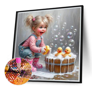 Cute Little Girl-Full Round Diamond Painting-40x40cm-1526190