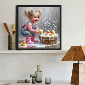 Cute Little Girl-Full Round Diamond Painting-40x40cm-1526190