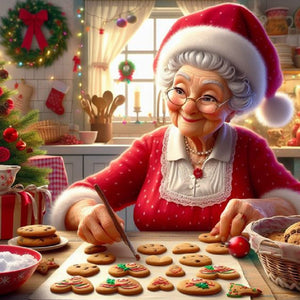 Grandma Making Cookies-Full Round Diamond Painting-30x30cm-1535092