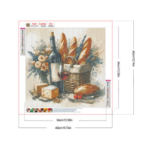 Red Wine Bread-Full Round Diamond Painting-40x40cm-1537055