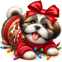 Load image into Gallery viewer, Puppy With Bow And Colorful Lights-Full Round Diamond Painting-30x30cm-1539009
