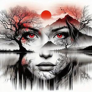 Human Face Silhouette Scenery-Full Round Diamond Painting-40x40cm-1539900