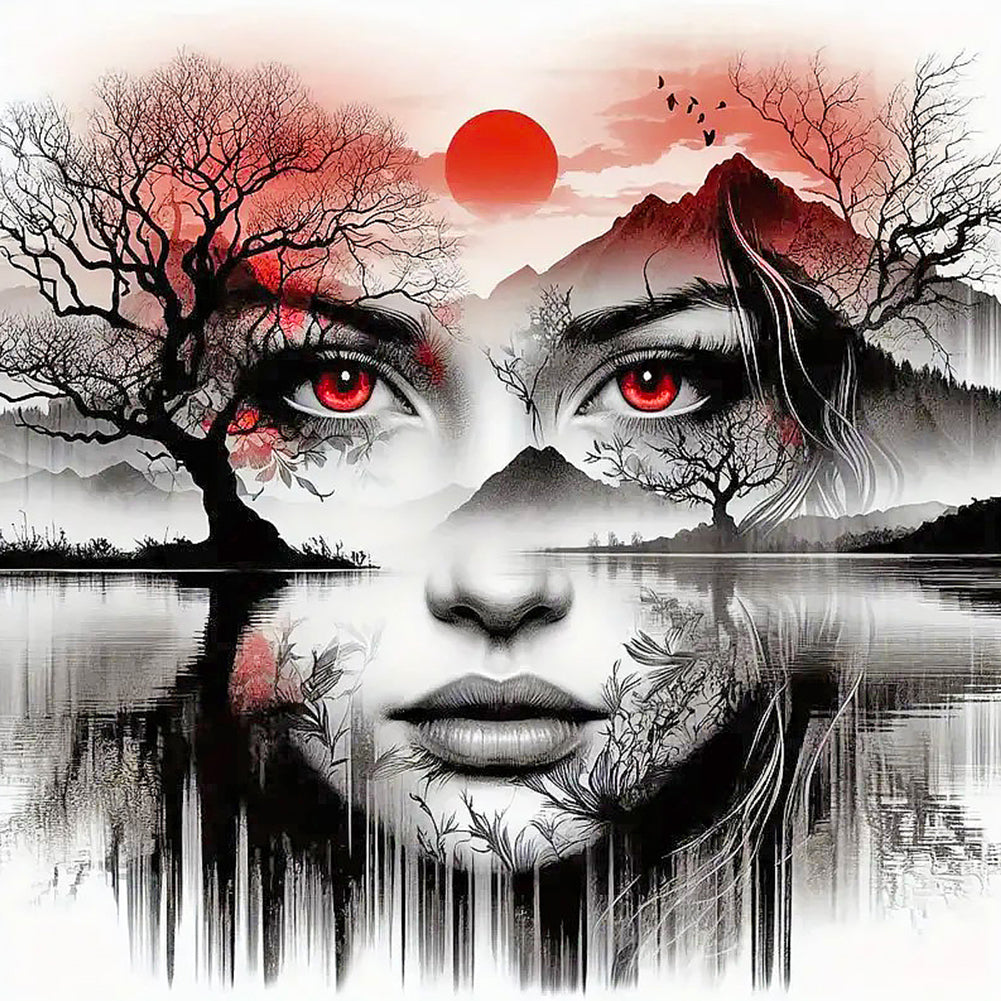 Human Face Silhouette Scenery-Full Round Diamond Painting-40x40cm-1539900