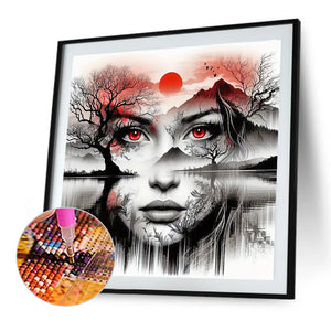 Human Face Silhouette Scenery-Full Round Diamond Painting-40x40cm-1539900