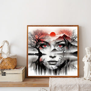 Human Face Silhouette Scenery-Full Round Diamond Painting-40x40cm-1539900