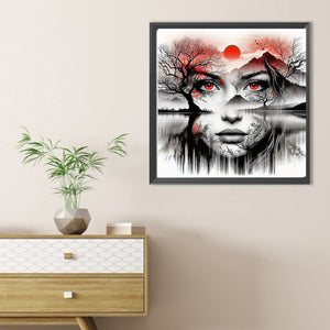 Human Face Silhouette Scenery-Full Round Diamond Painting-40x40cm-1539900