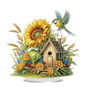 Sunflower Bird House-Single Side Drill-Acrylic Diamond Desktop Ornament