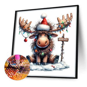 Christmas Deer-Full Round Diamond Painting-30x30cm-1545336