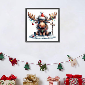 Christmas Deer-Full Round Diamond Painting-30x30cm-1545336