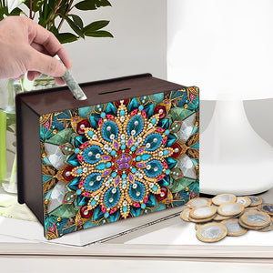 Mandala-Diamond Woodent Piggy Bank Desktop Ornament